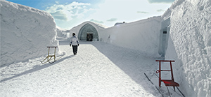 swedish icehotel walkway in snow