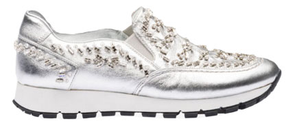 silver Prada, Luxury Activewear, silver sneakers